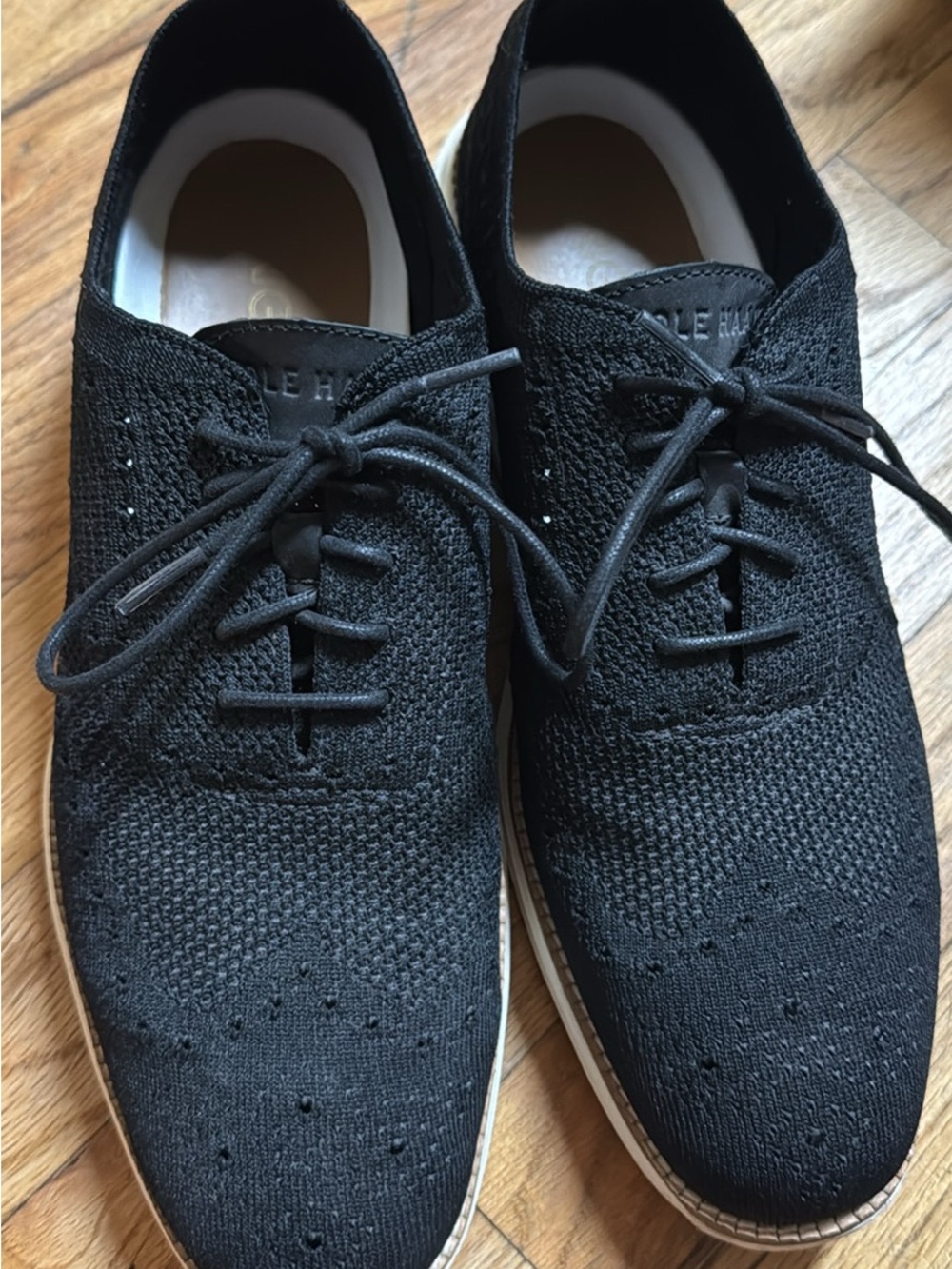 Cole Haan Black Knit Lace-Up Oxfords